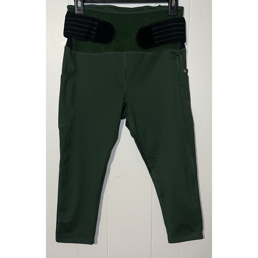 Tommie Copper Adjustable Back Support Capri Leggings Size Medium Olive Green